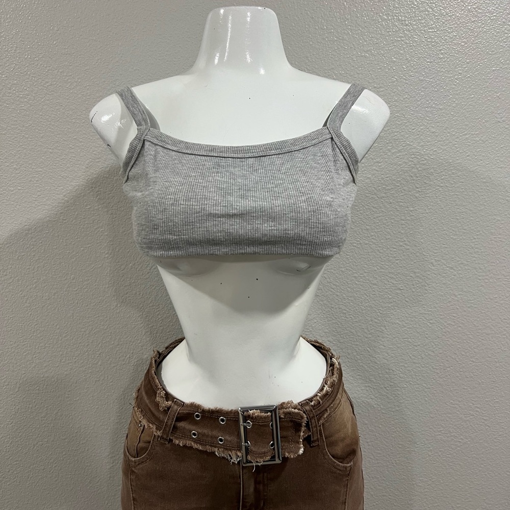 Gray Ribbed Crop Top